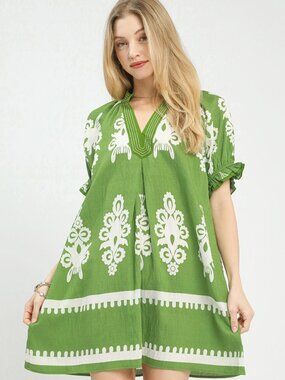 Two Tone Border Print Mini Dress Women Stylish Casual Outfit